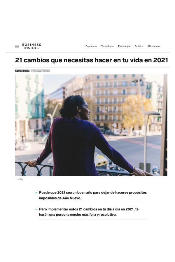 Alaba Valle habla en la revista Business insider sobre 21 cambios a hacer en tu vida en 2021