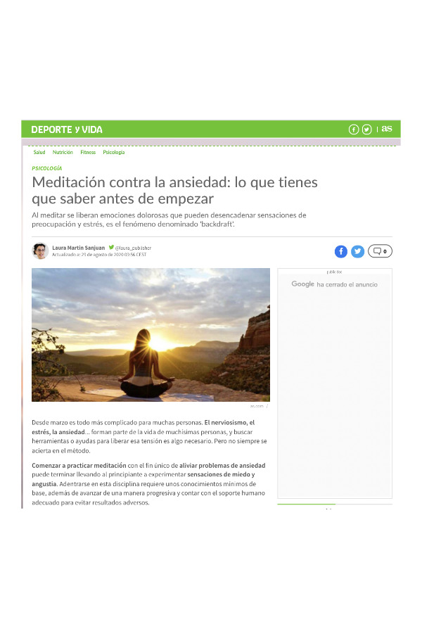 AlBa Valle hablando sobre meditacion y ansiedad en el periódico AS