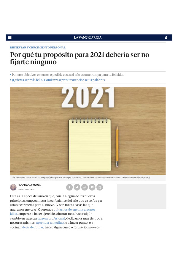 Alba Valle en La Vanguardia hablando sobre los propósitos para el año